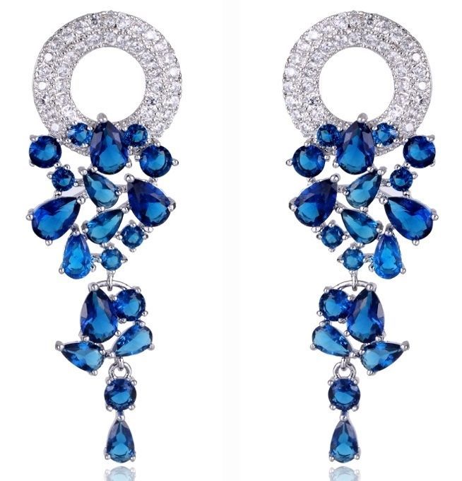 White Gold Plate Cz Drop Earrings